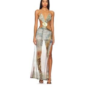 Jaded London Vida Backless Maxi Dress With Shell Trim in Marine